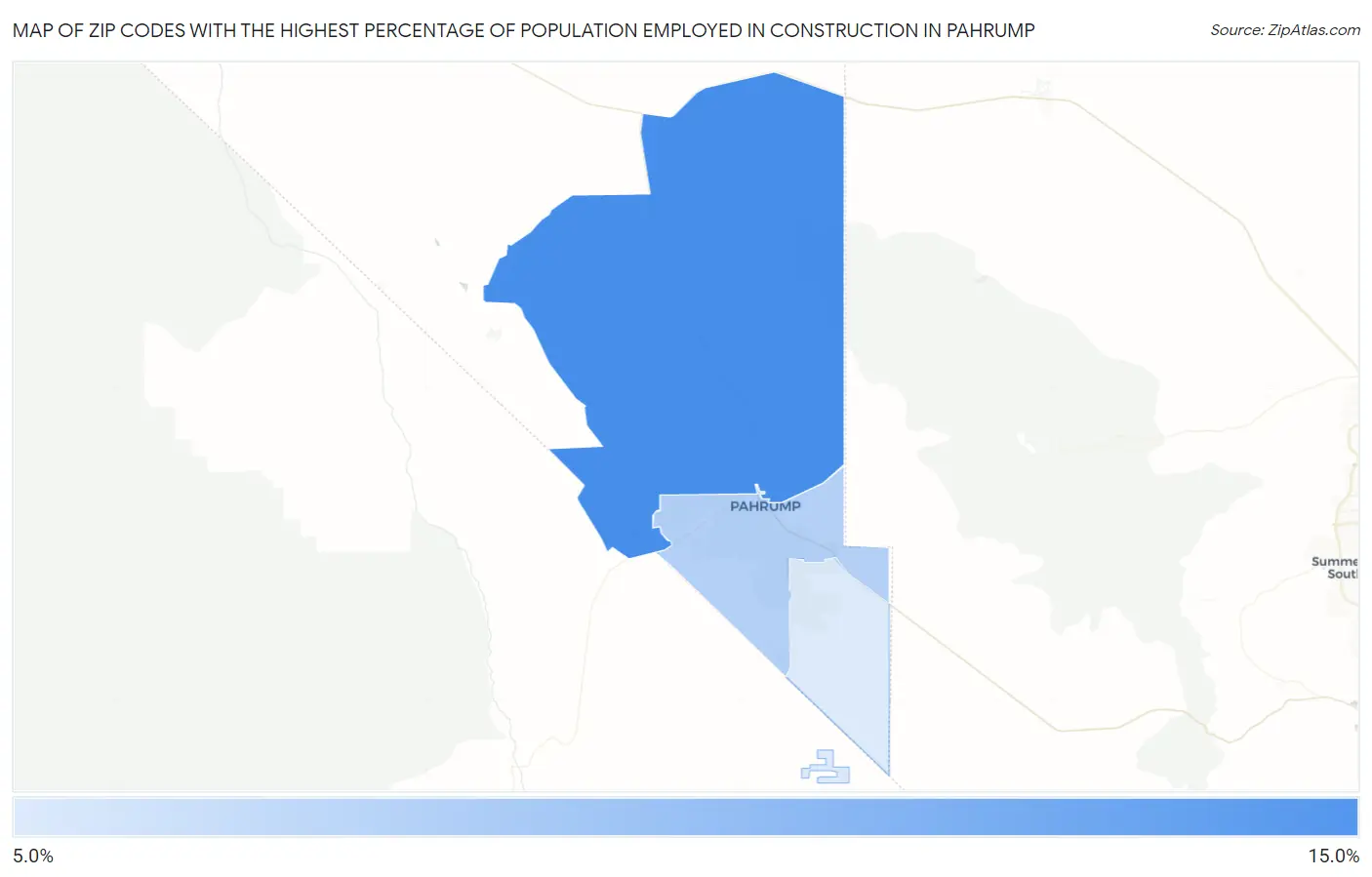 Zip Codes with the Highest Percentage of Population Employed in Construction in Pahrump Map