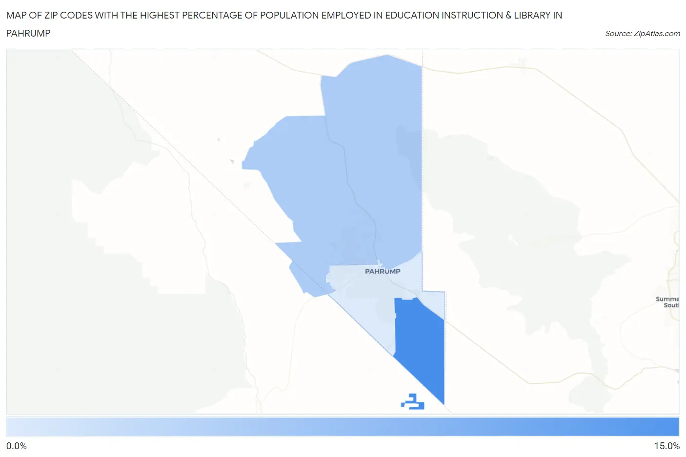 Zip Codes with the Highest Percentage of Population Employed in Education Instruction & Library in Pahrump Map