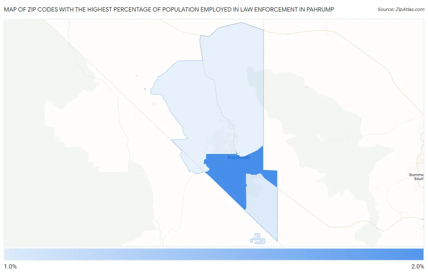 Zip Codes with the Highest Percentage of Population Employed in Law Enforcement in Pahrump Map