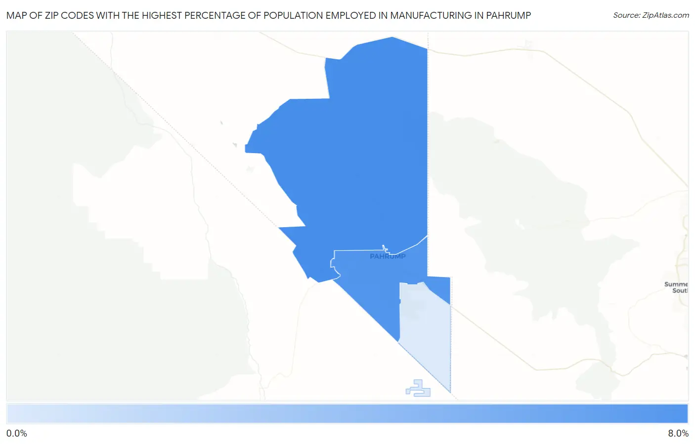 Zip Codes with the Highest Percentage of Population Employed in Manufacturing in Pahrump Map