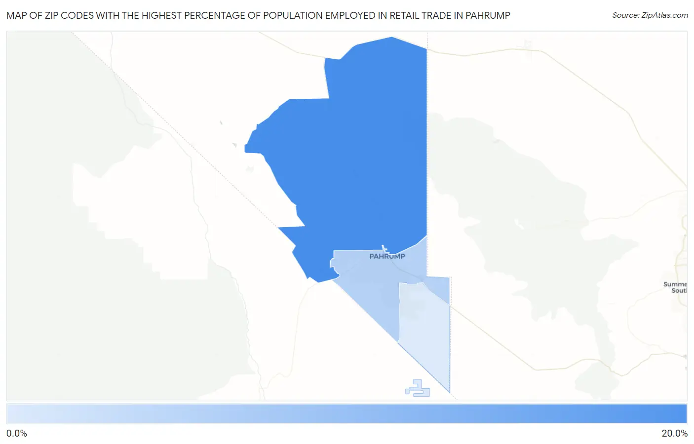 Zip Codes with the Highest Percentage of Population Employed in Retail Trade in Pahrump Map
