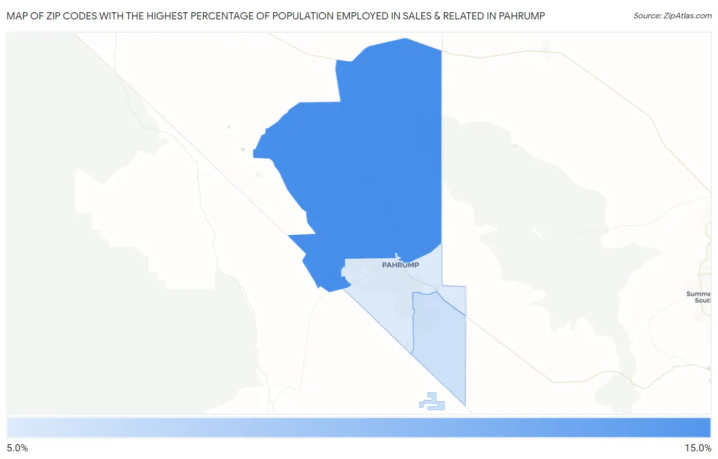 Zip Codes with the Highest Percentage of Population Employed in Sales & Related in Pahrump Map