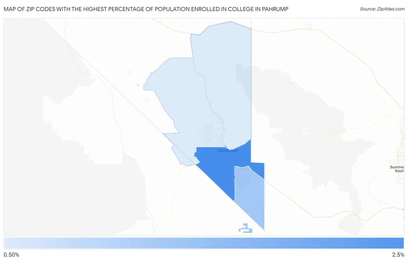 Zip Codes with the Highest Percentage of Population Enrolled in College in Pahrump Map