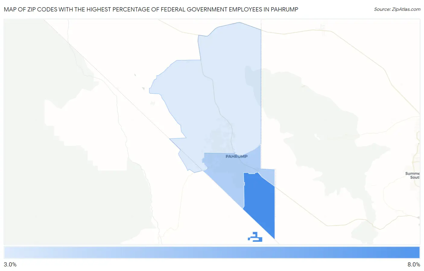 Zip Codes with the Highest Percentage of Federal Government Employees in Pahrump Map