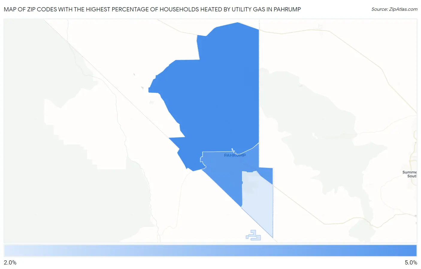 Zip Codes with the Highest Percentage of Households Heated by Utility Gas in Pahrump Map