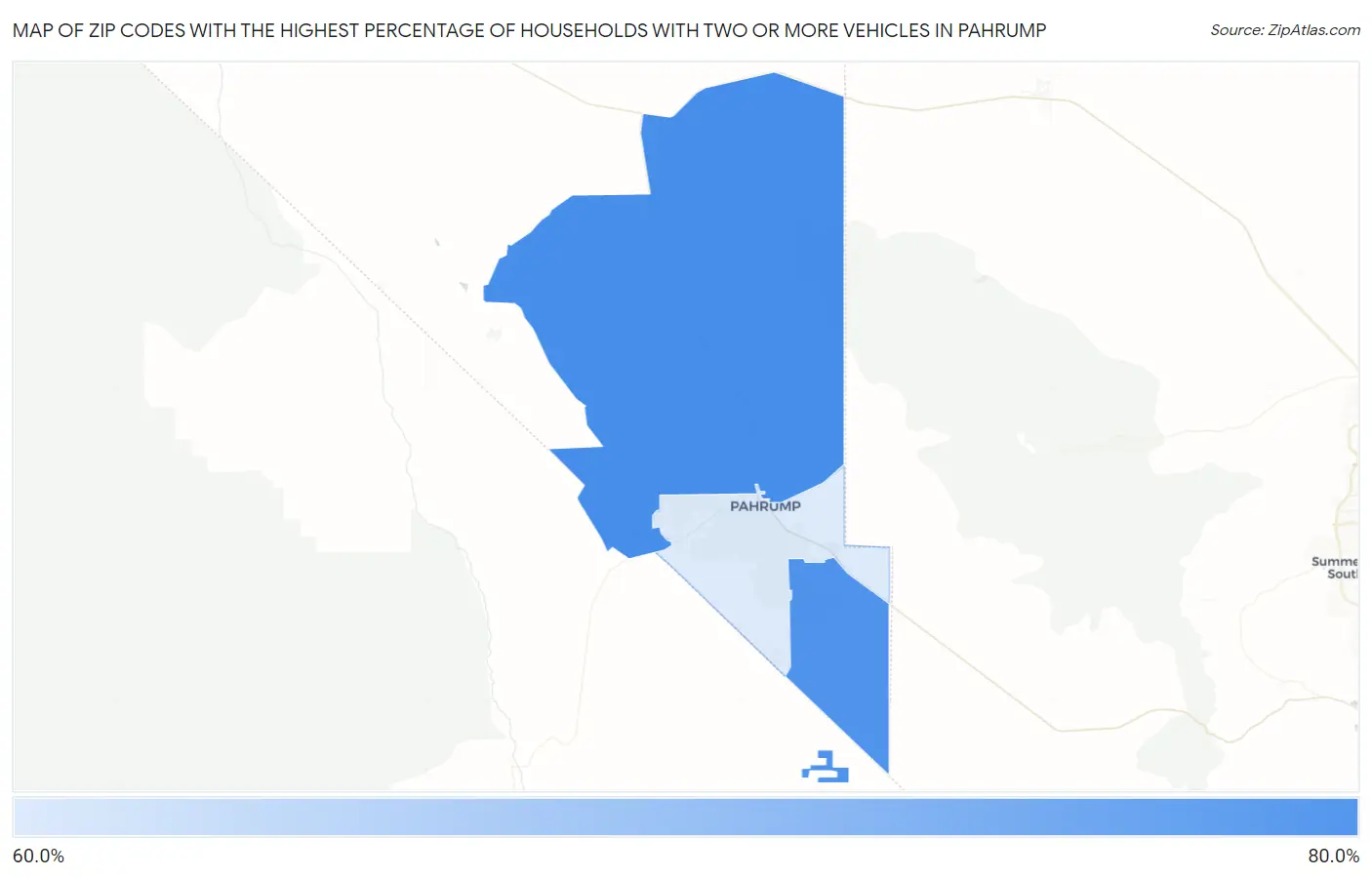 Zip Codes with the Highest Percentage of Households With Two or more Vehicles in Pahrump Map