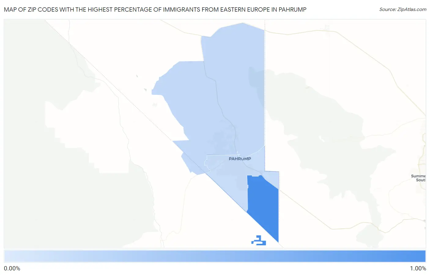 Zip Codes with the Highest Percentage of Immigrants from Eastern Europe in Pahrump Map