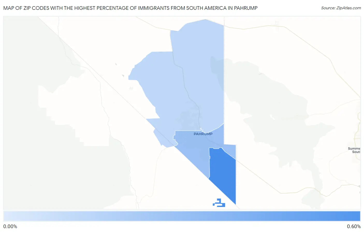Zip Codes with the Highest Percentage of Immigrants from South America in Pahrump Map