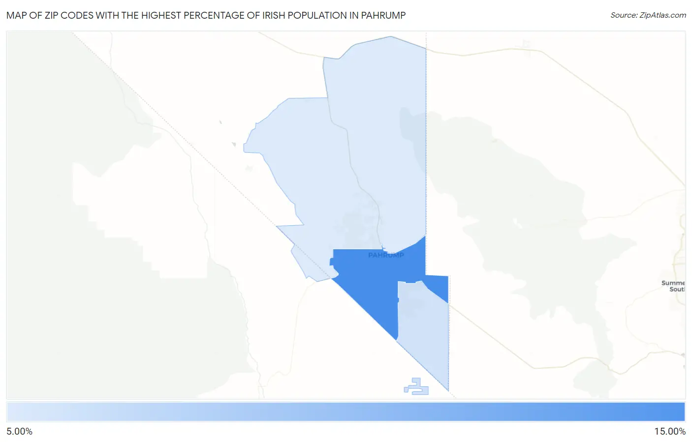 Zip Codes with the Highest Percentage of Irish Population in Pahrump Map
