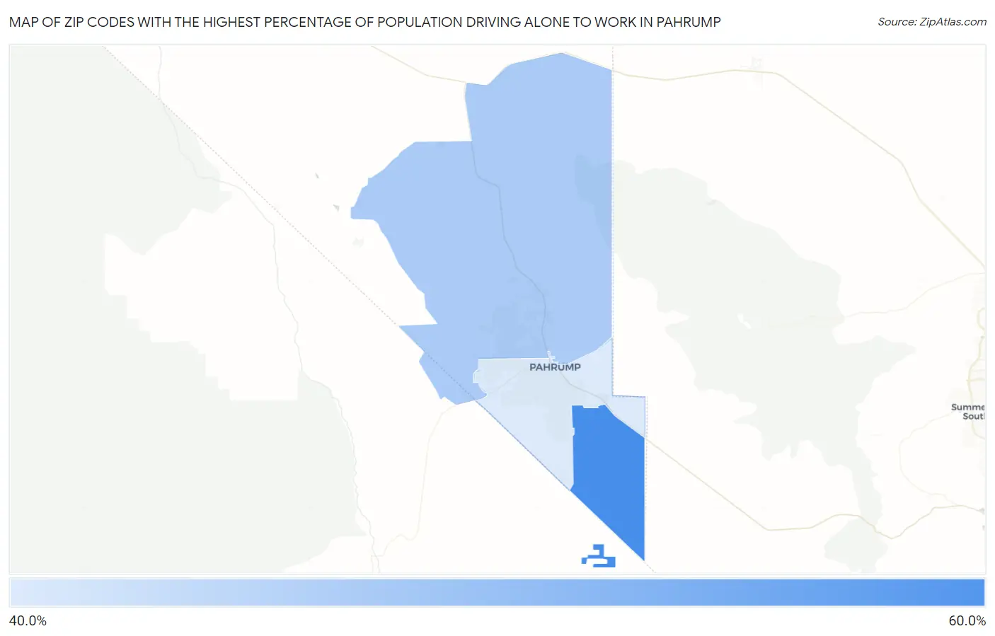Zip Codes with the Highest Percentage of Population Driving Alone to Work in Pahrump Map