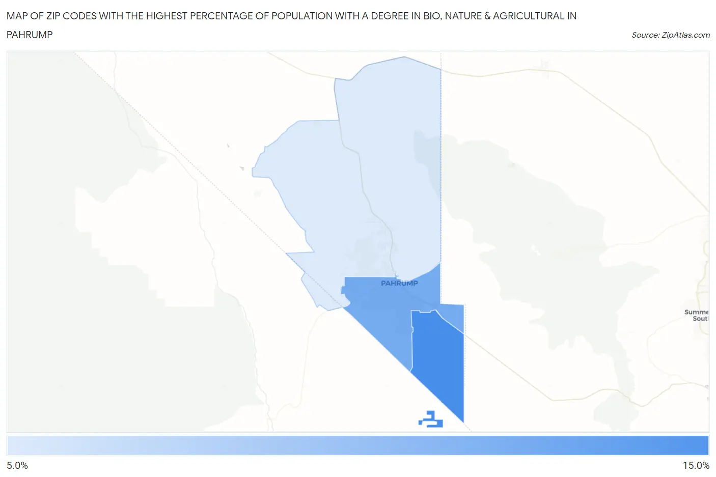 Zip Codes with the Highest Percentage of Population with a Degree in Bio, Nature & Agricultural in Pahrump Map