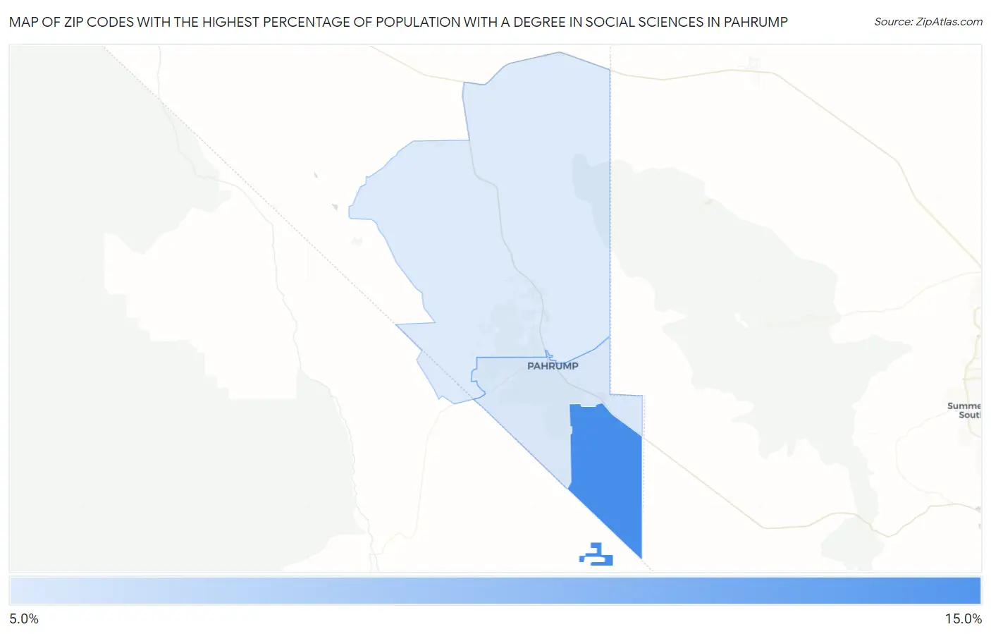 Zip Codes with the Highest Percentage of Population with a Degree in Social Sciences in Pahrump Map