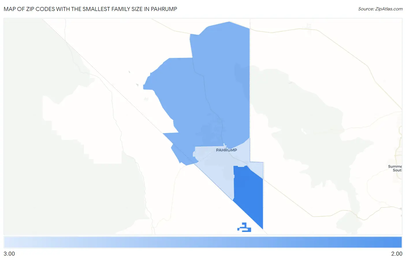 Zip Codes with the Smallest Family Size in Pahrump Map