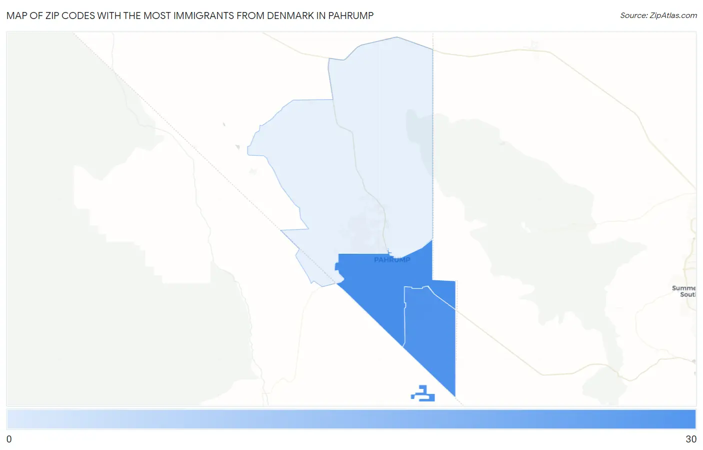 Zip Codes with the Most Immigrants from Denmark in Pahrump Map