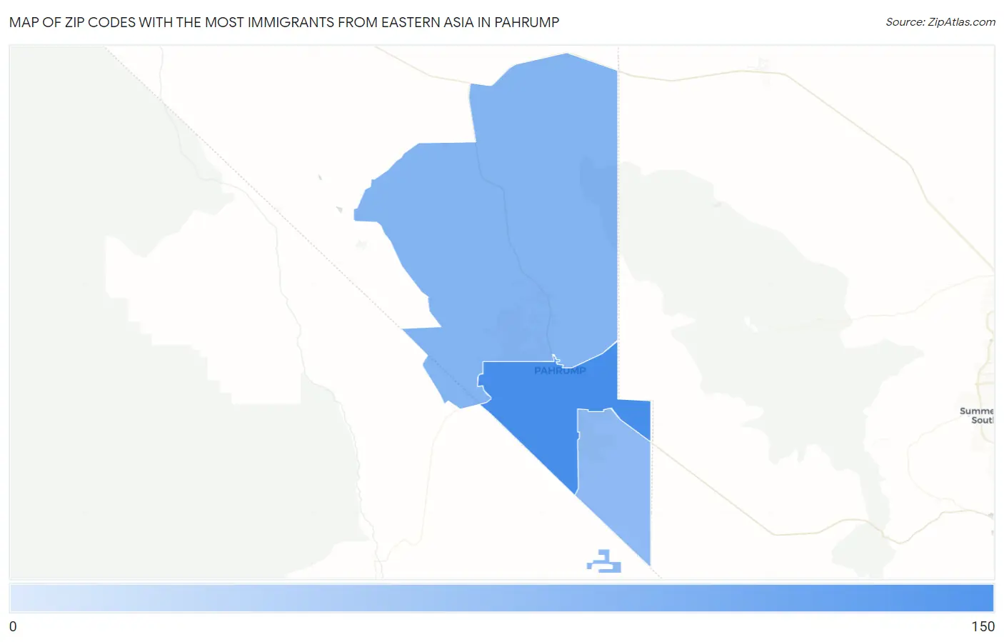 Zip Codes with the Most Immigrants from Eastern Asia in Pahrump Map