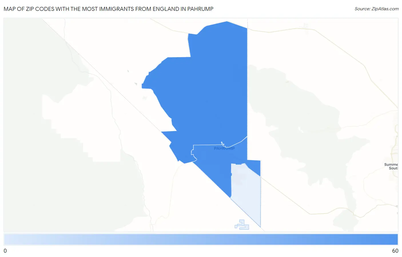 Zip Codes with the Most Immigrants from England in Pahrump Map