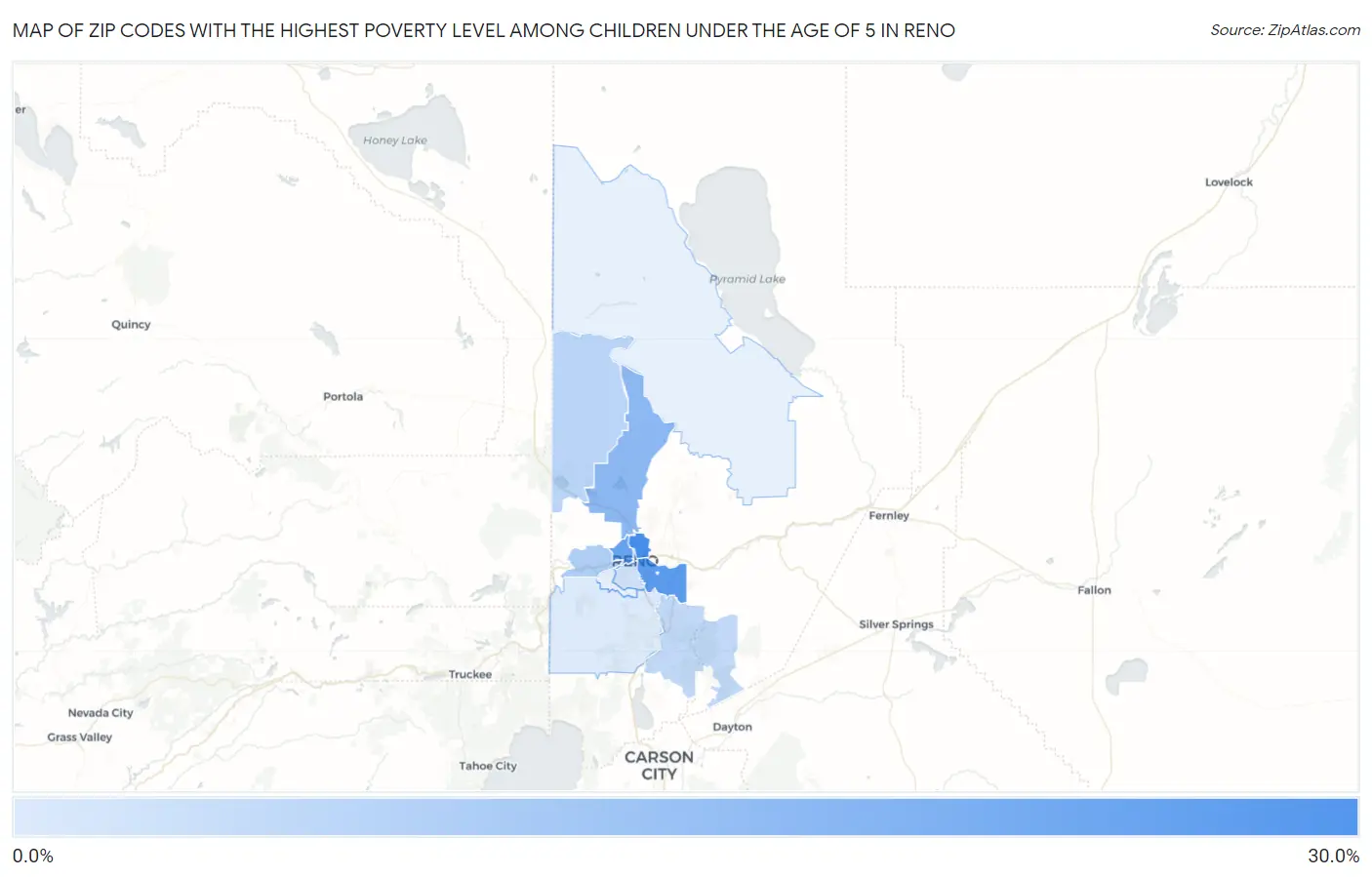Zip Codes with the Highest Poverty Level Among Children Under the Age of 5 in Reno Map
