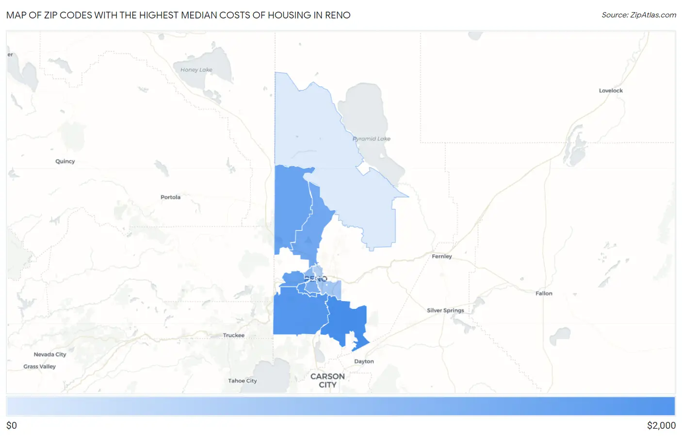 Zip Codes with the Highest Median Costs of Housing in Reno Map