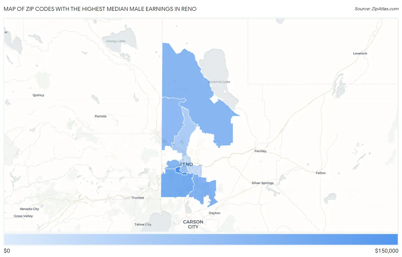 Zip Codes with the Highest Median Male Earnings in Reno Map