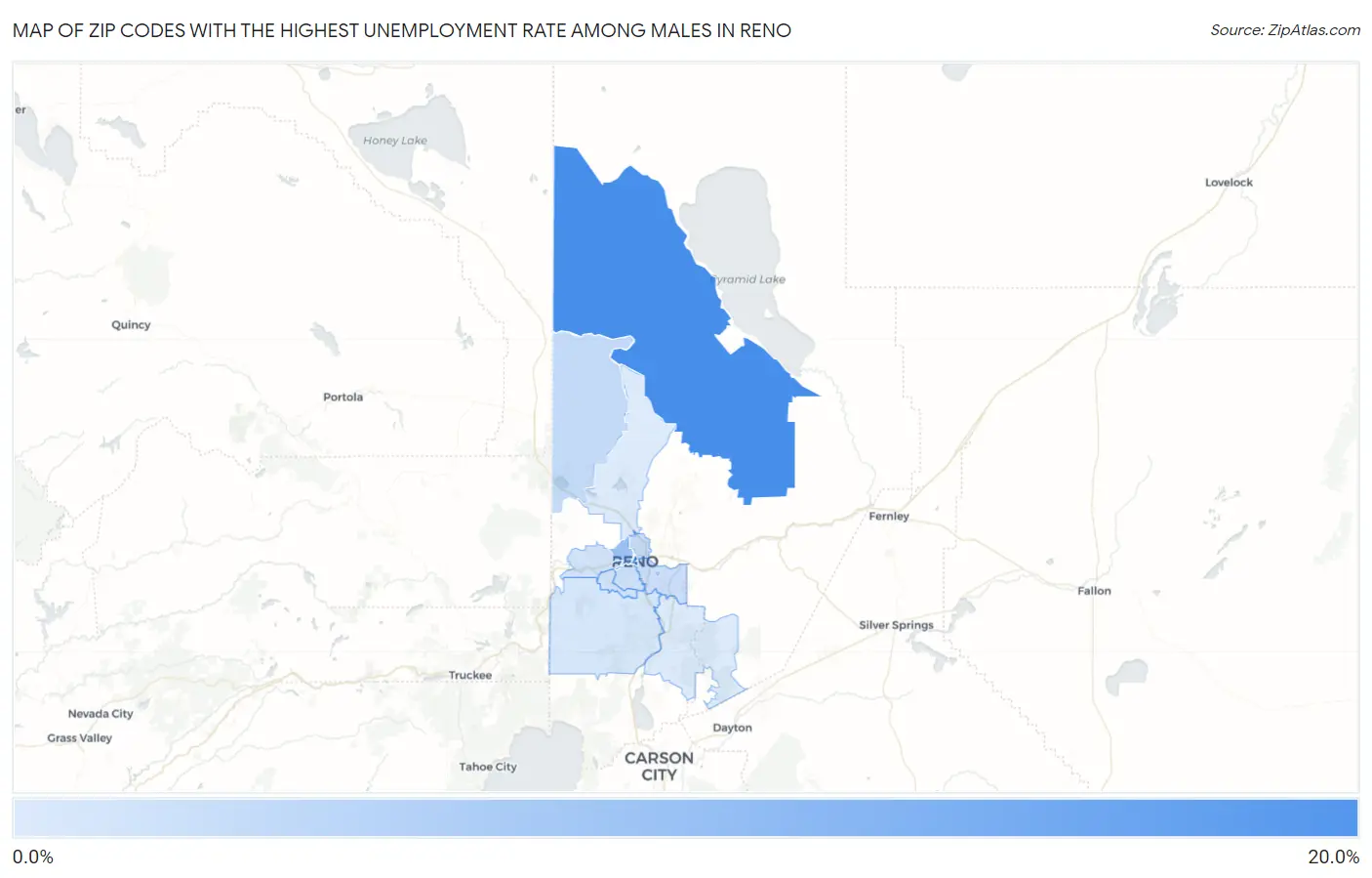 Zip Codes with the Highest Unemployment Rate Among Males in Reno Map