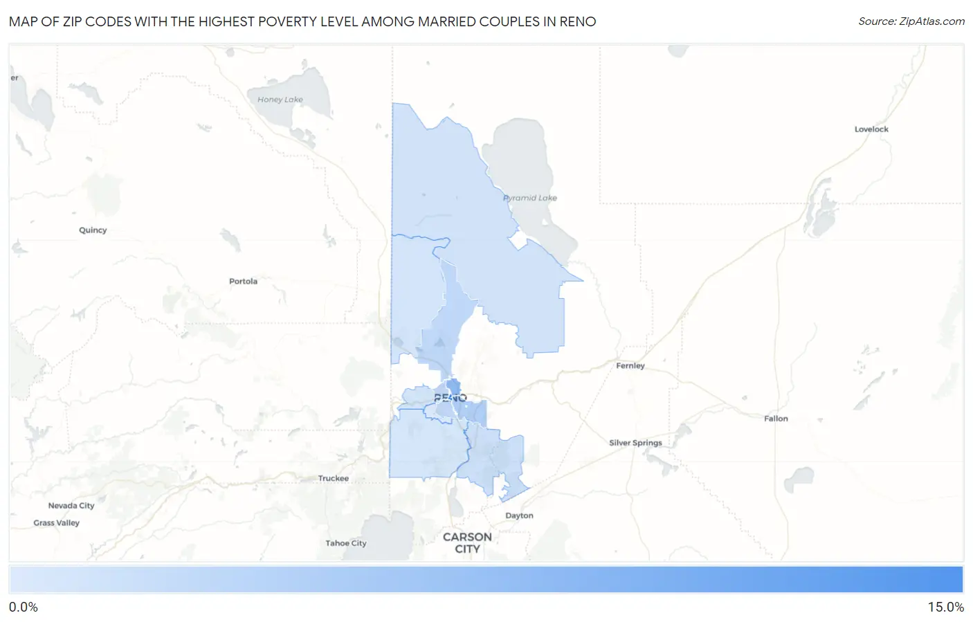 Zip Codes with the Highest Poverty Level Among Married Couples in Reno Map