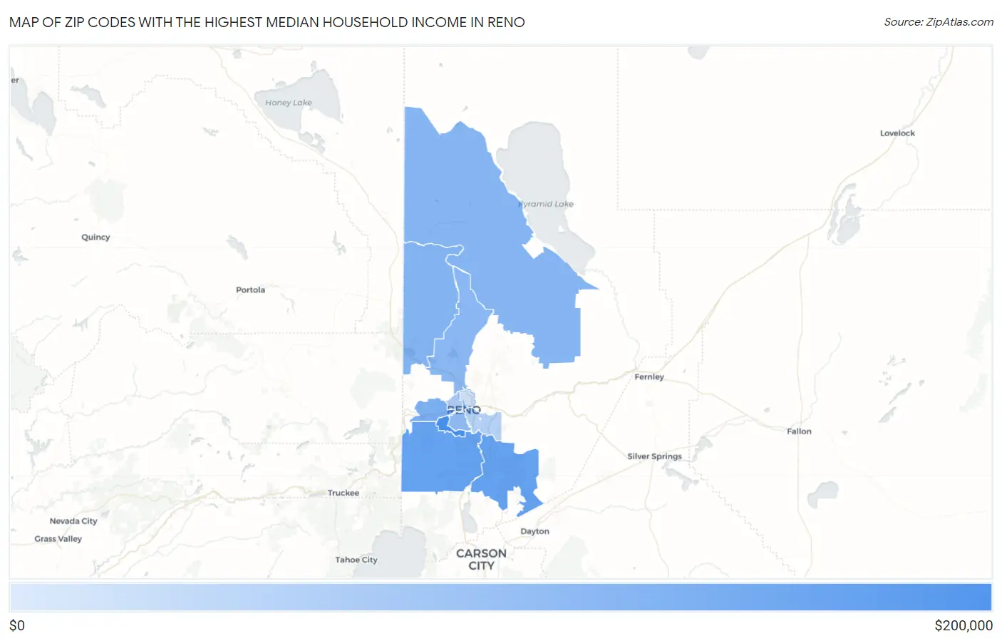 Zip Codes with the Highest Median Household Income in Reno Map