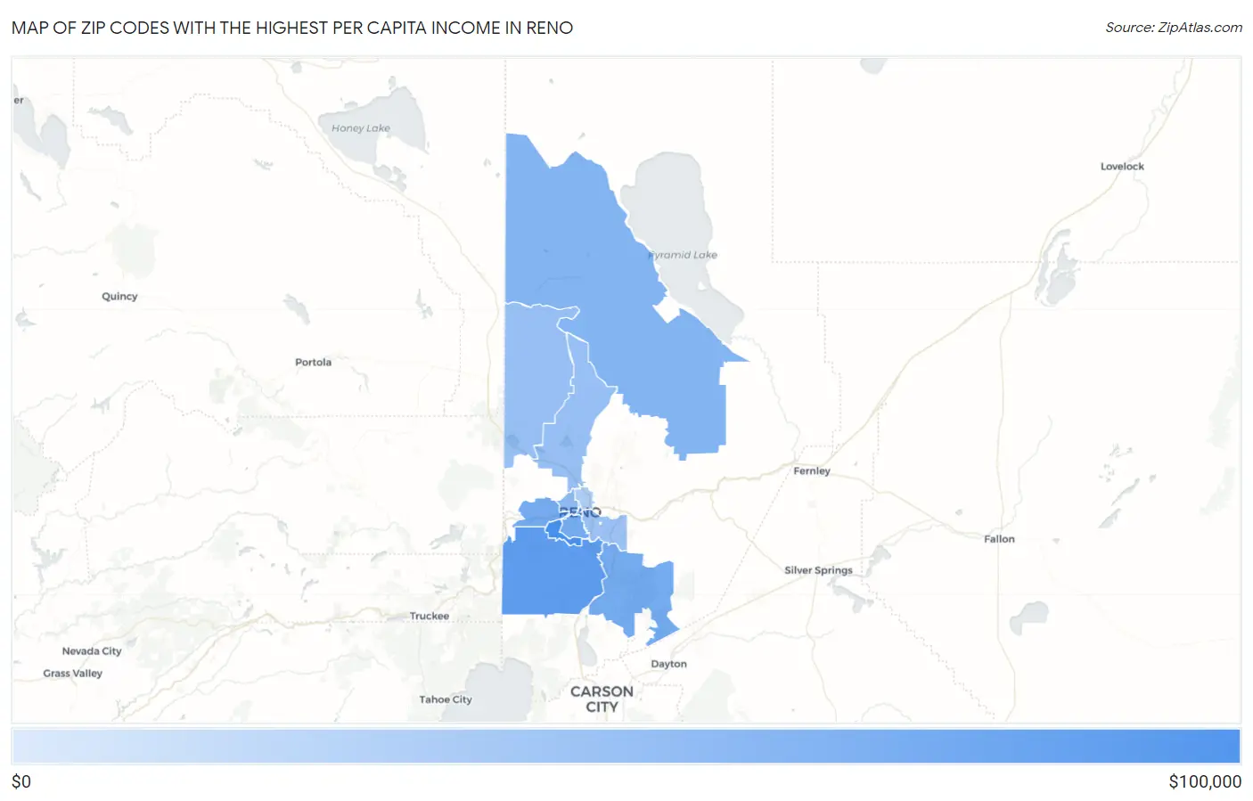 Zip Codes with the Highest Per Capita Income in Reno Map