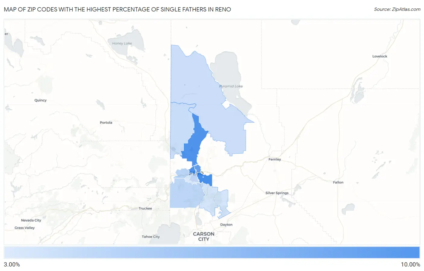 Zip Codes with the Highest Percentage of Single Fathers in Reno Map