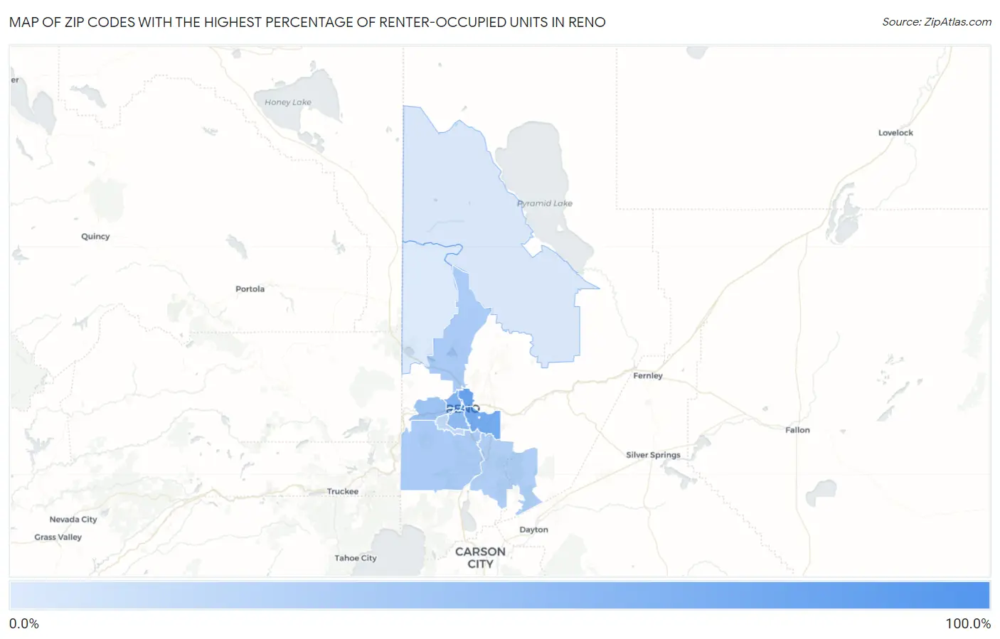 Zip Codes with the Highest Percentage of Renter-Occupied Units in Reno Map