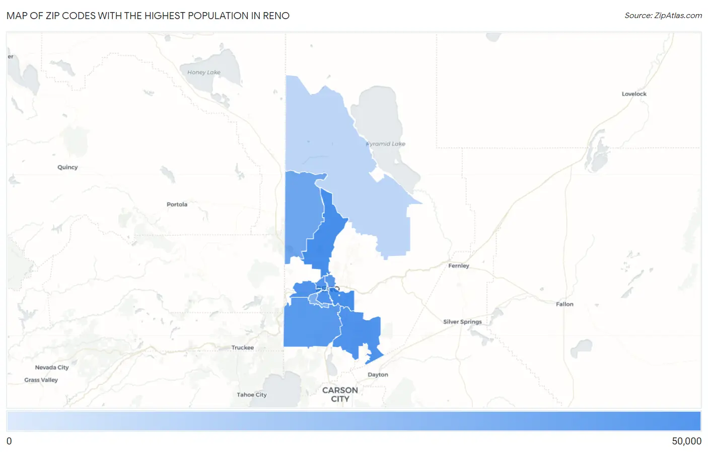 Zip Codes with the Highest Population in Reno Map