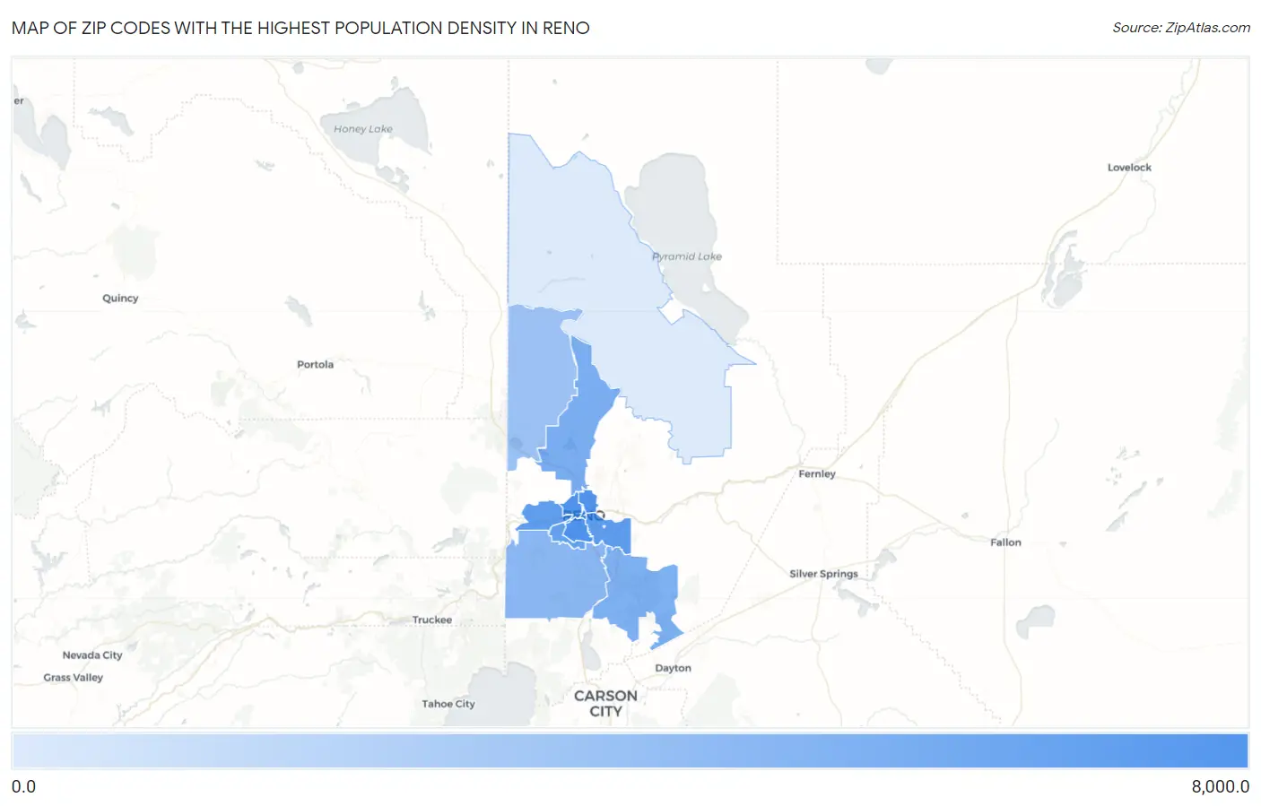 Zip Codes with the Highest Population Density in Reno Map