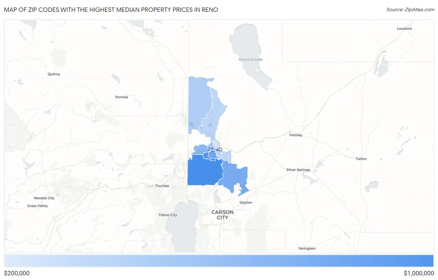 Zip Codes with the Highest Median Property Prices in Reno Map