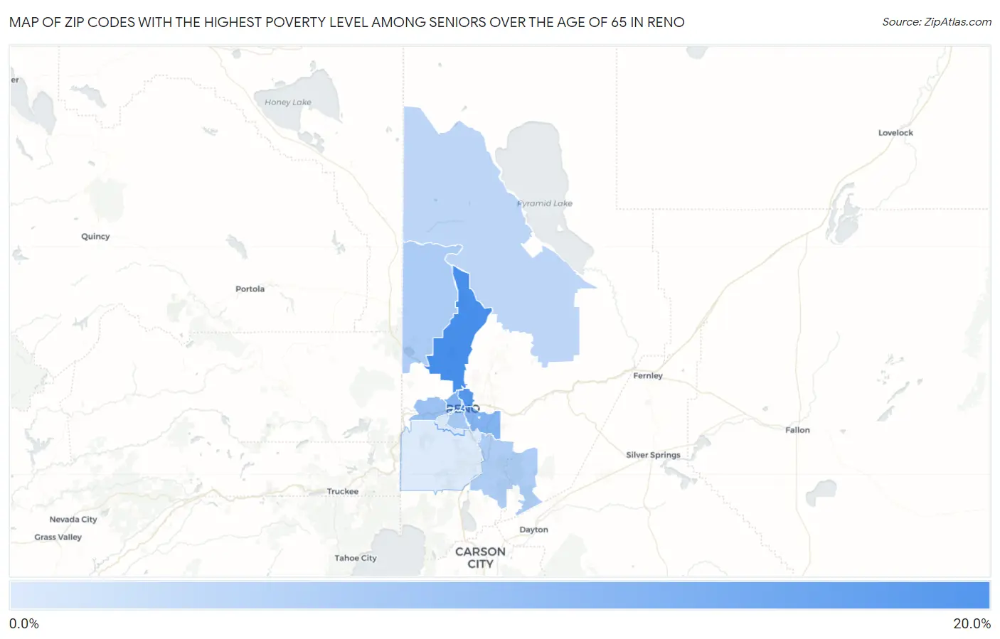 Zip Codes with the Highest Poverty Level Among Seniors Over the Age of 65 in Reno Map