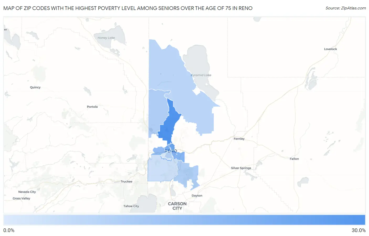 Zip Codes with the Highest Poverty Level Among Seniors Over the Age of 75 in Reno Map