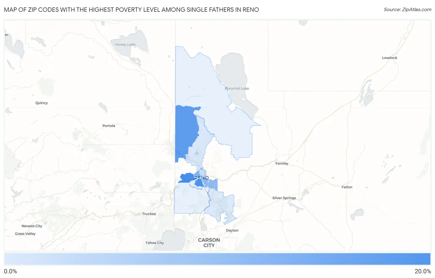 Zip Codes with the Highest Poverty Level Among Single Fathers in Reno Map