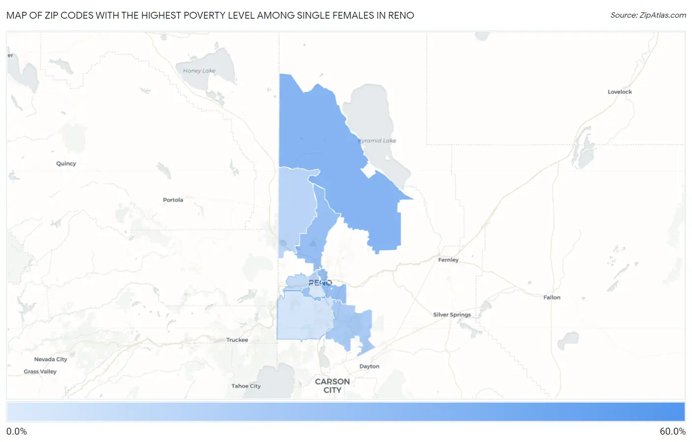 Zip Codes with the Highest Poverty Level Among Single Females in Reno Map