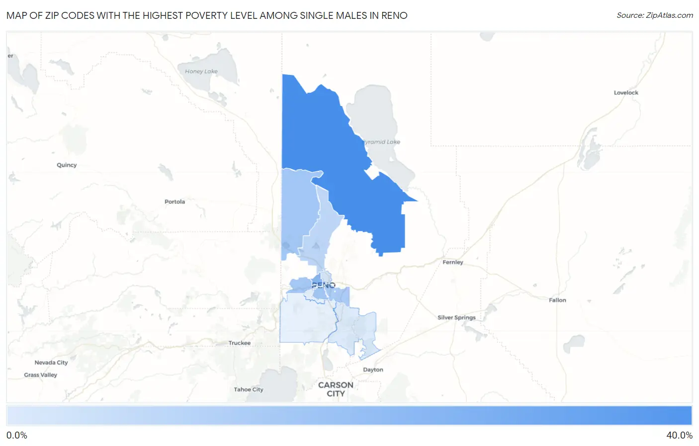 Zip Codes with the Highest Poverty Level Among Single Males in Reno Map