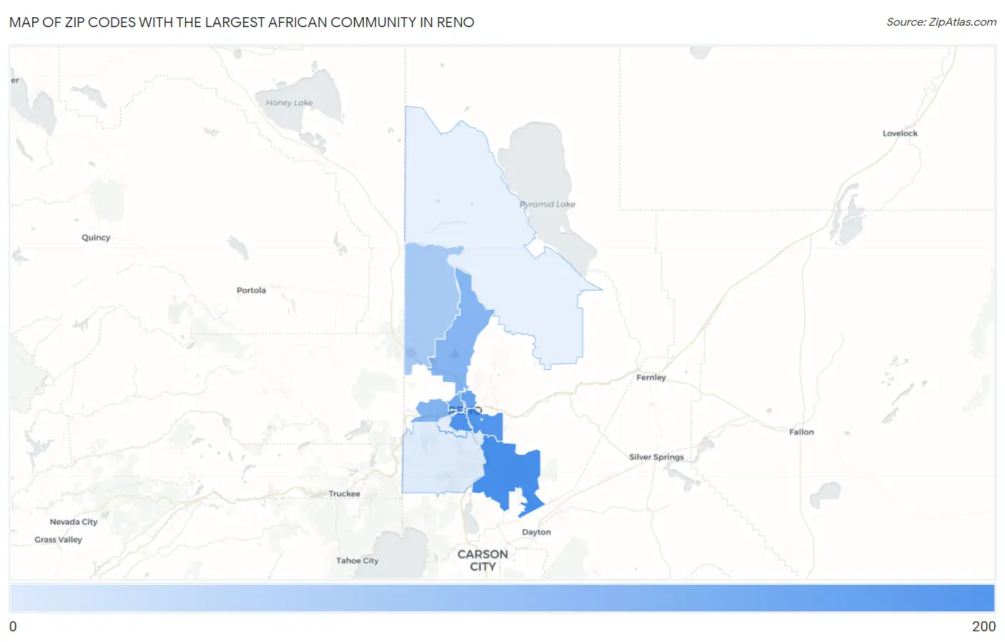 Zip Codes with the Largest African Community in Reno Map