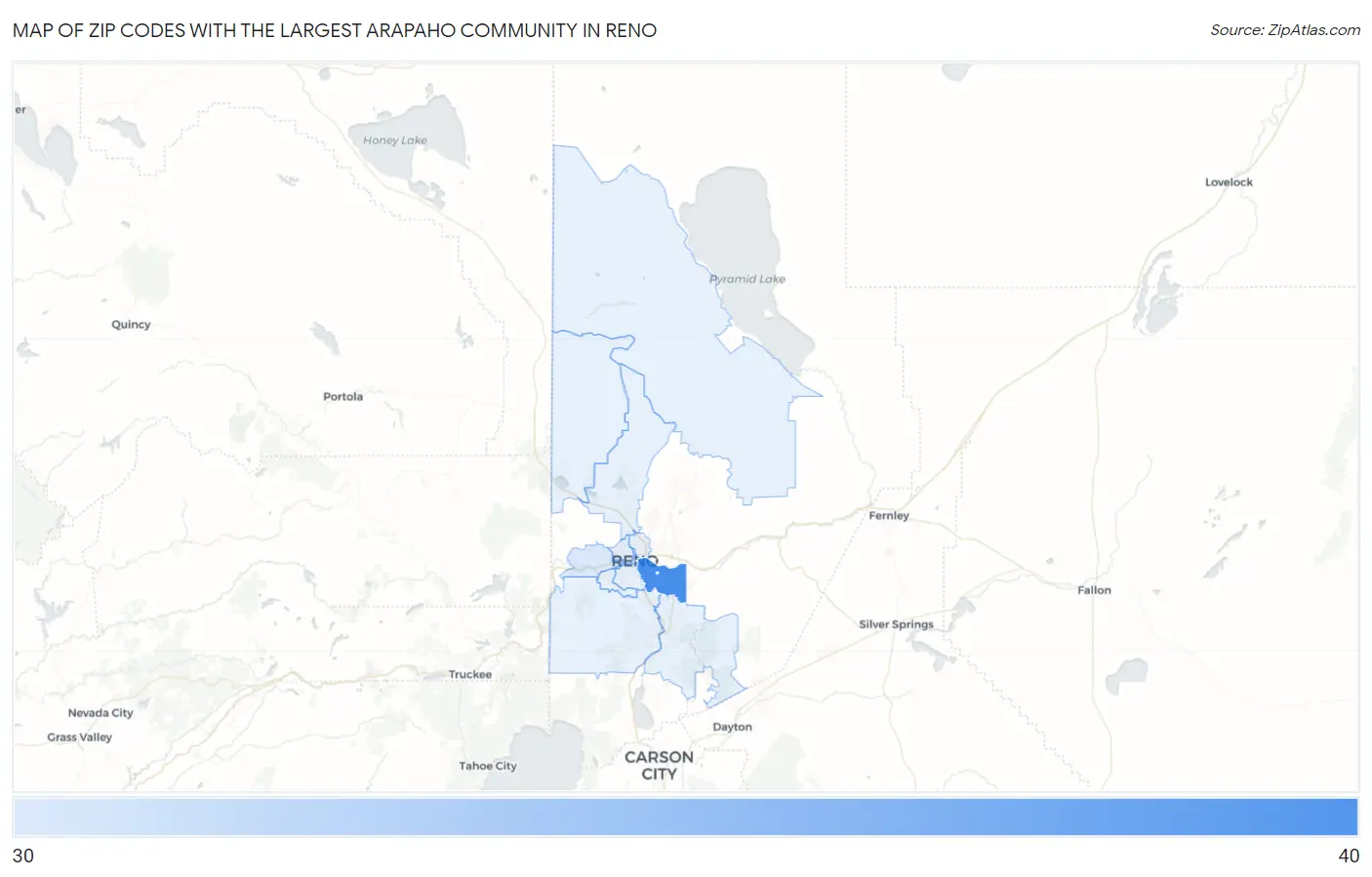 Zip Codes with the Largest Arapaho Community in Reno Map