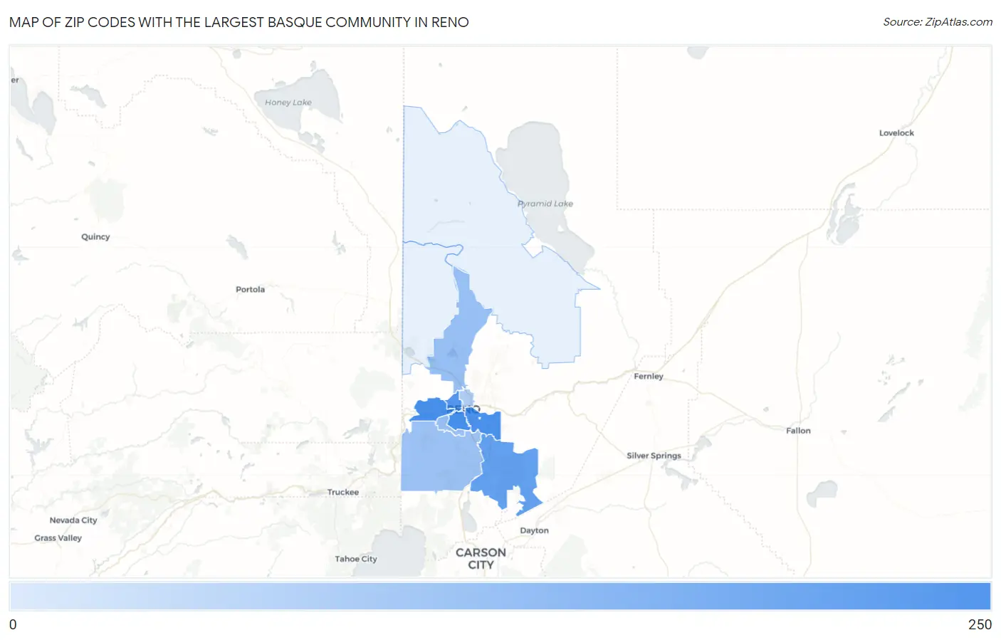 Zip Codes with the Largest Basque Community in Reno Map