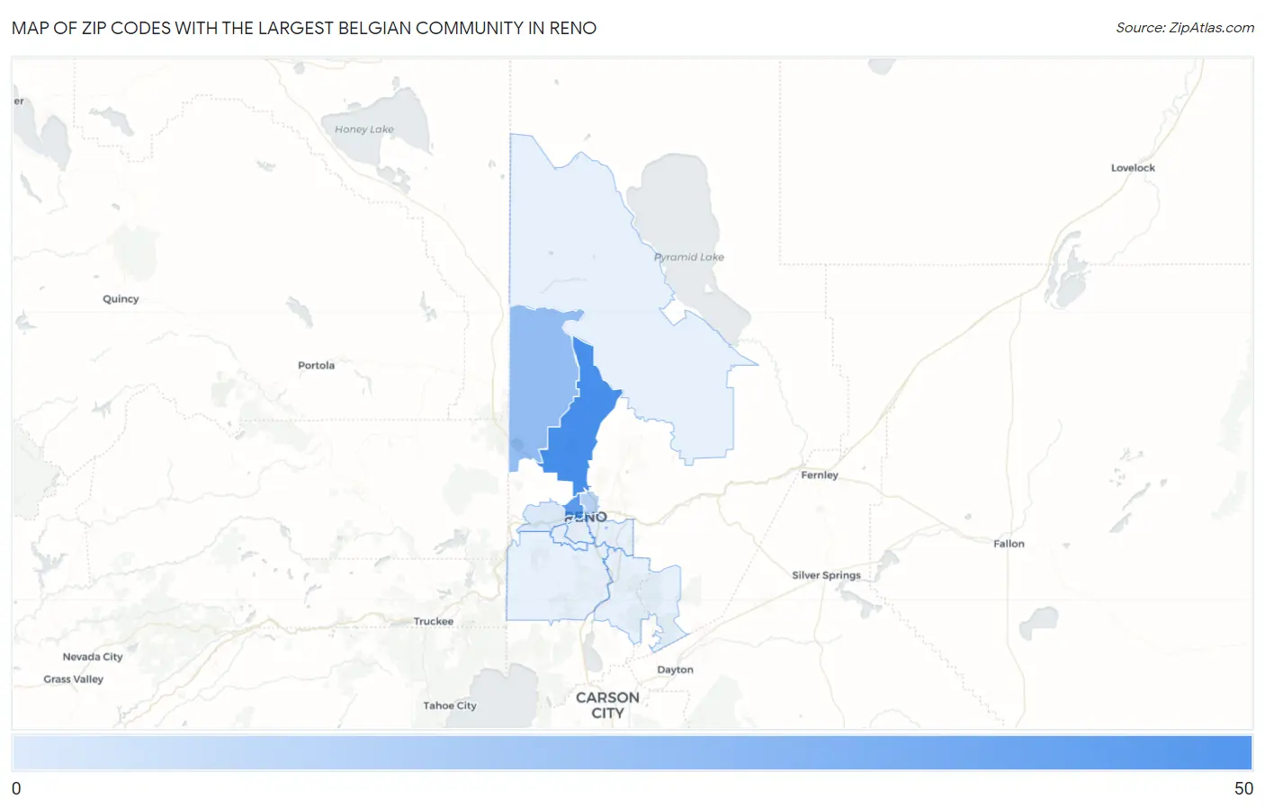 Zip Codes with the Largest Belgian Community in Reno Map