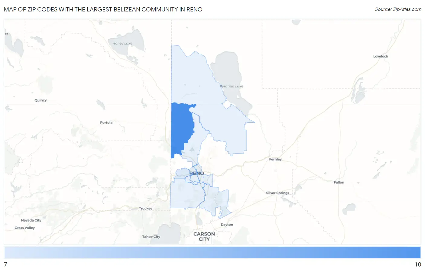 Zip Codes with the Largest Belizean Community in Reno Map