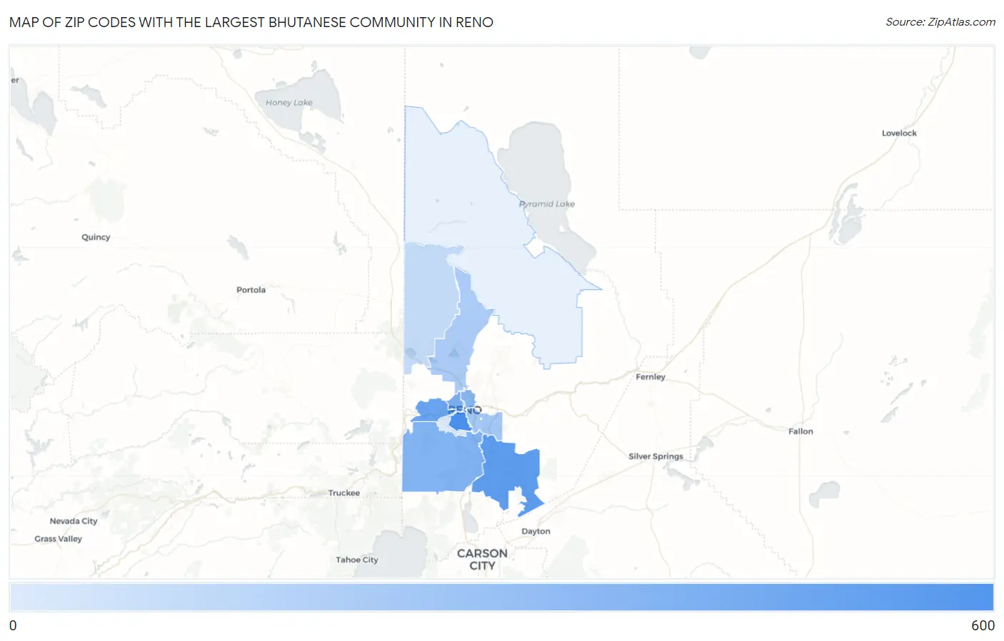 Zip Codes with the Largest Bhutanese Community in Reno Map