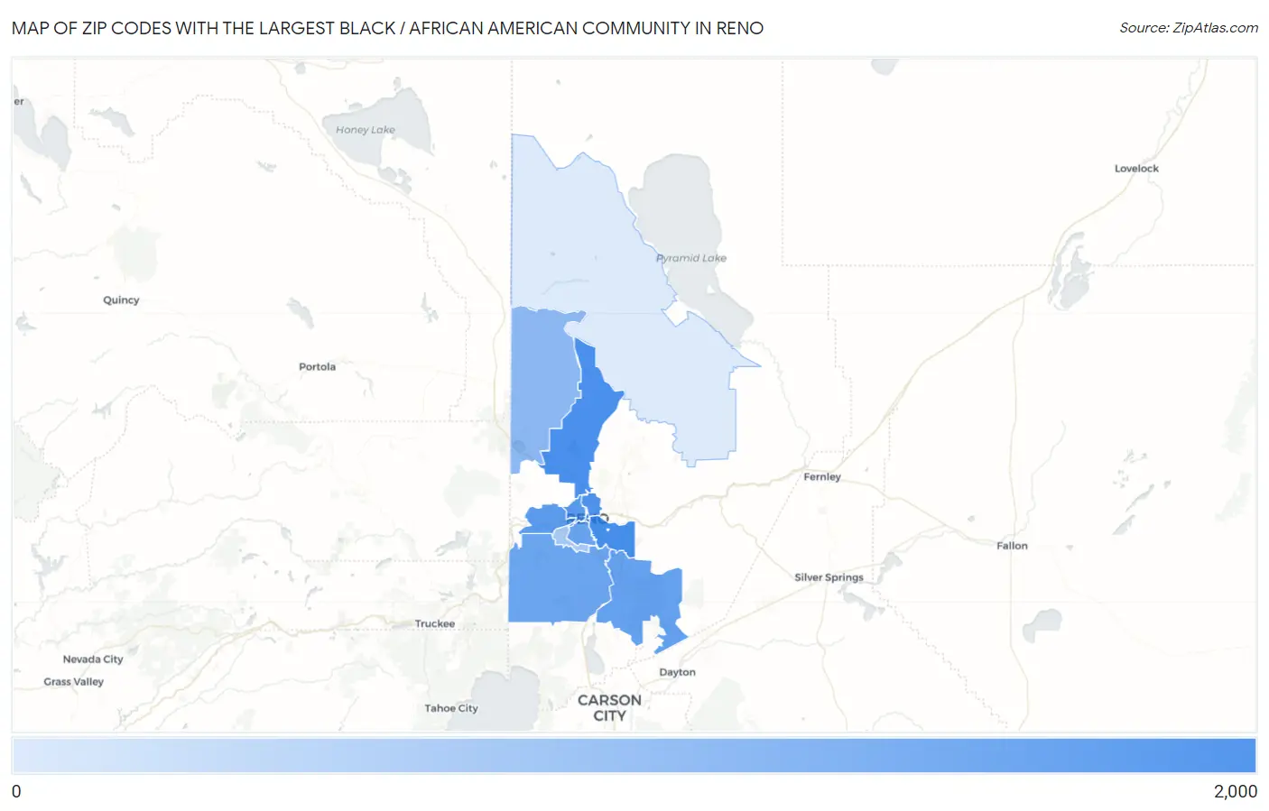 Zip Codes with the Largest Black / African American Community in Reno Map