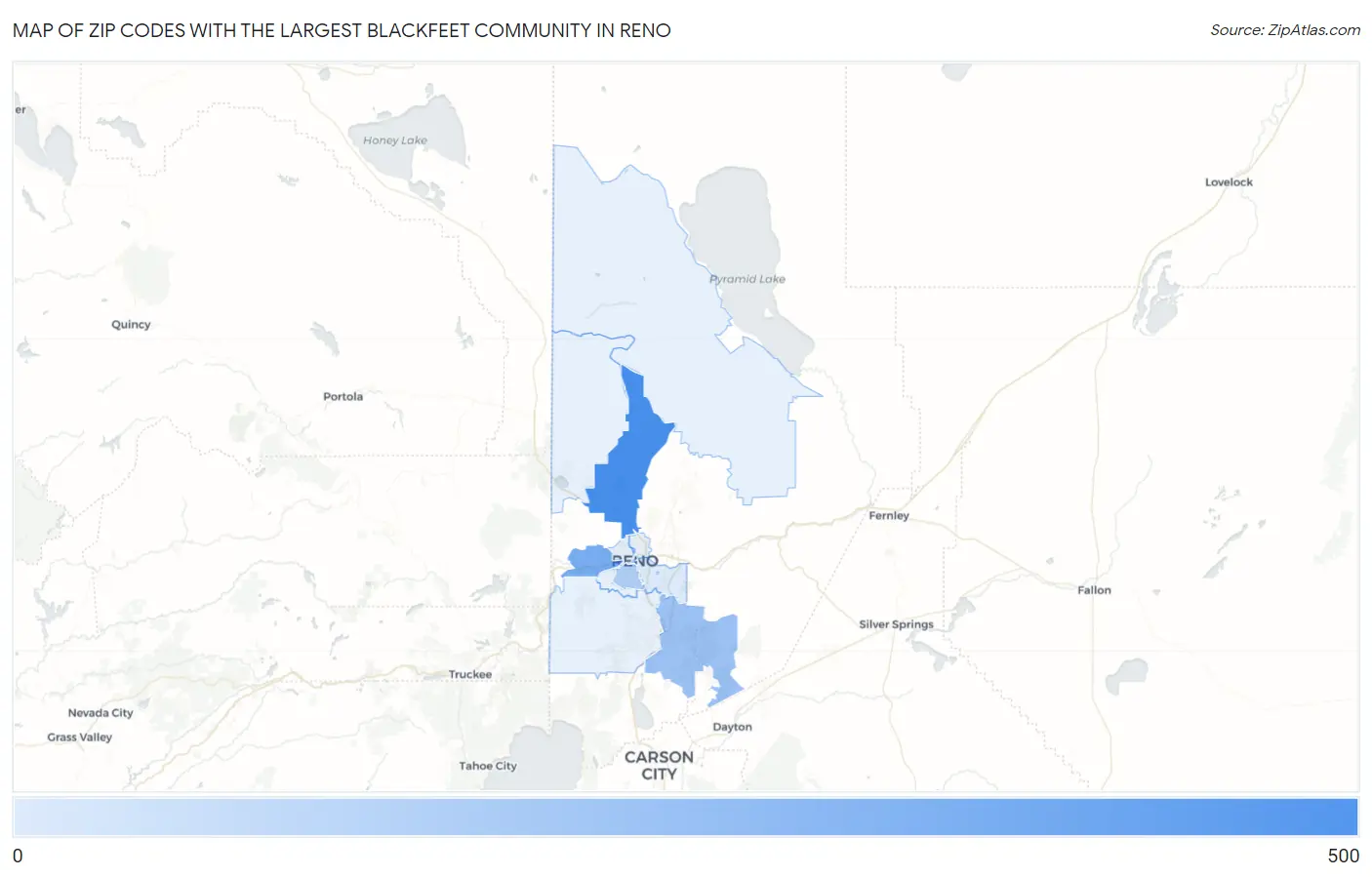 Zip Codes with the Largest Blackfeet Community in Reno Map