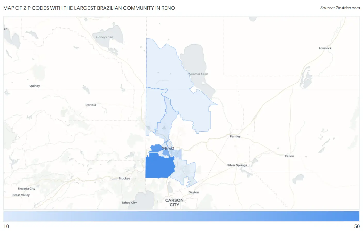 Zip Codes with the Largest Brazilian Community in Reno Map