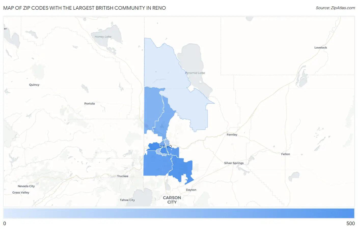 Zip Codes with the Largest British Community in Reno Map