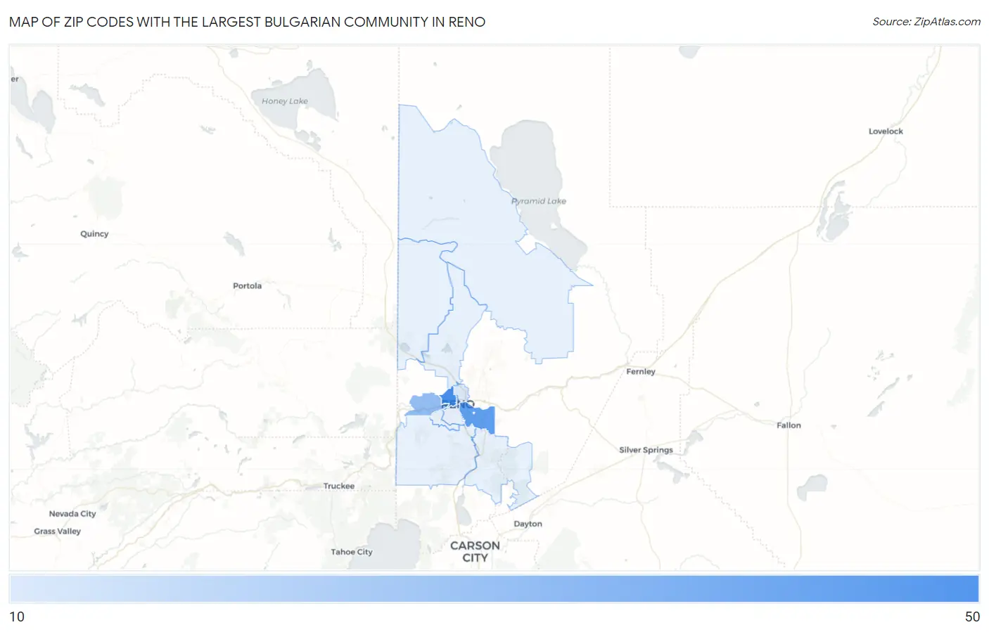 Zip Codes with the Largest Bulgarian Community in Reno Map