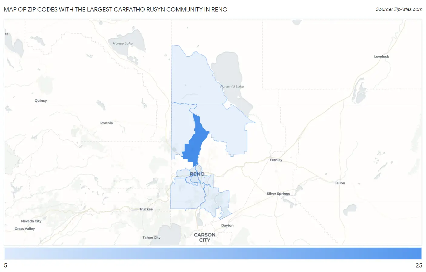 Zip Codes with the Largest Carpatho Rusyn Community in Reno Map