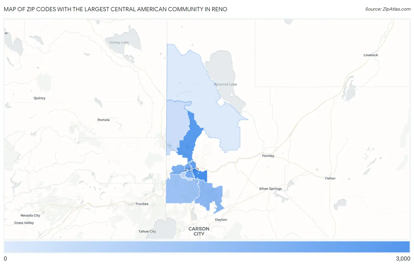 Zip Codes with the Largest Central American Community in Reno Map